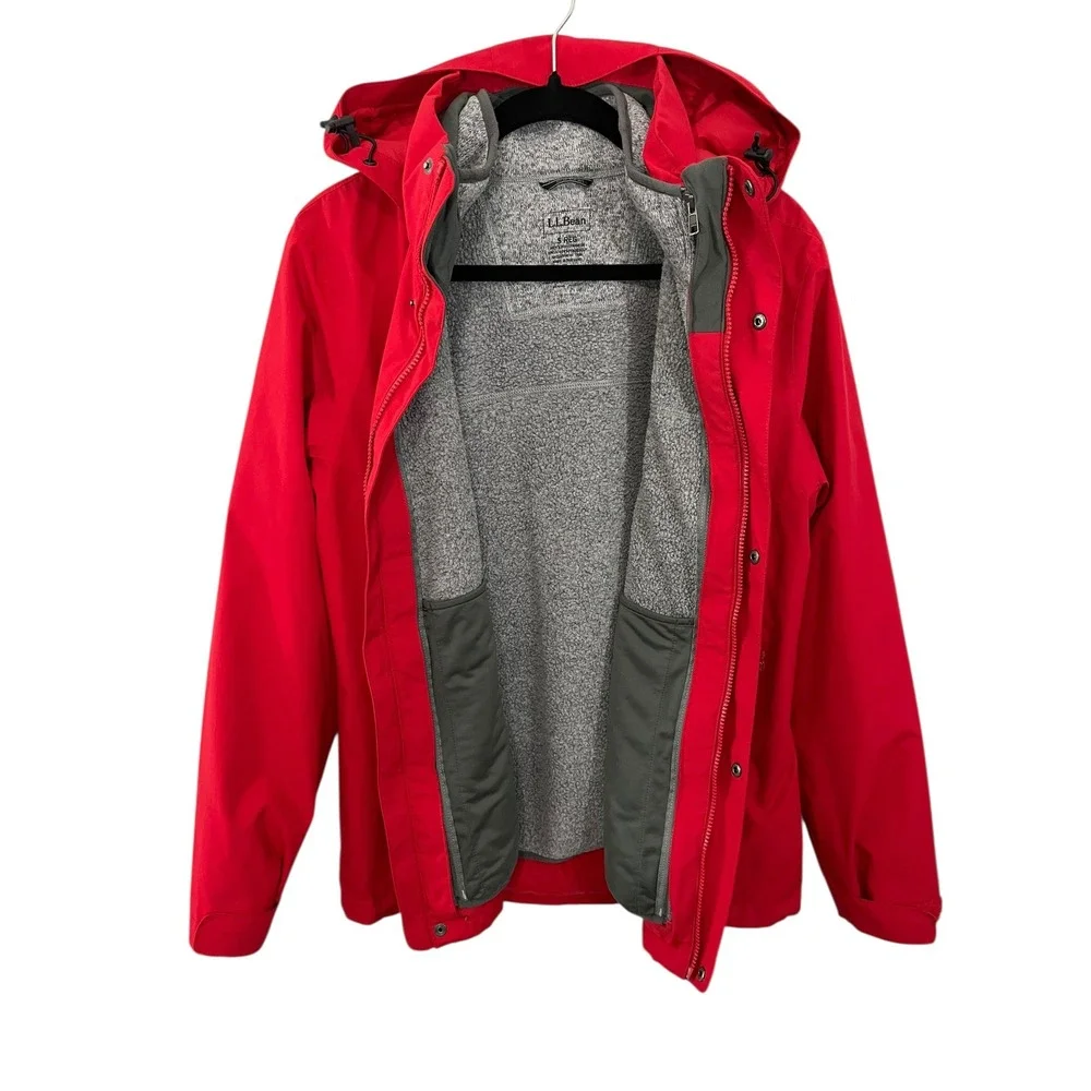 L.L. Bean Men's Small‎ 3 in 1 Sweater Fleece Jacket Red Gray Coat Waterproof